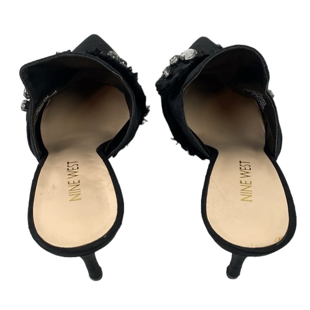 Nine West Black Satin Rhinestone Macadamia Pointed Toe Dress Mules - Picture 5 of 9